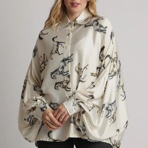 Beulah Cream Animal Print Blouse